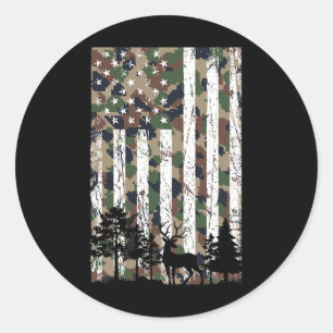 Sticker Rond Camo vintage Drapeau américain Chasse Camoflage de