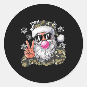 Sticker Rond Camouflage de Noël amusant Camo Père Noël Hello Hu
