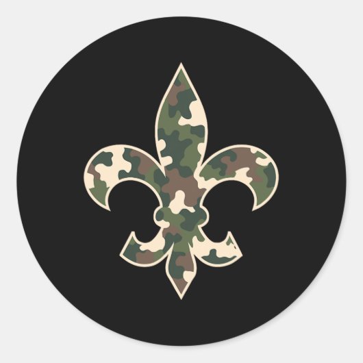 Sticker Rond Camouflage Fleur De Lys Camo Mardi Gras Festive Ne (Devant)