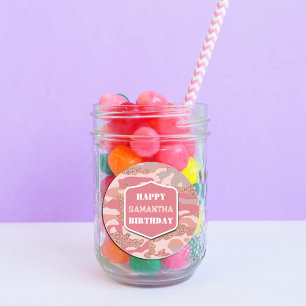 Sticker Rond Camouflage Rose Gold Blush Pink Camo Army Annivers