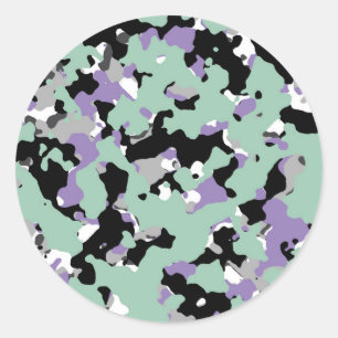 Sticker Rond Camouflage vert et violet à la menthe