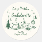 Sticker Rond Camp Bachelorette Camping Main Drag Écriture verte (Devant)