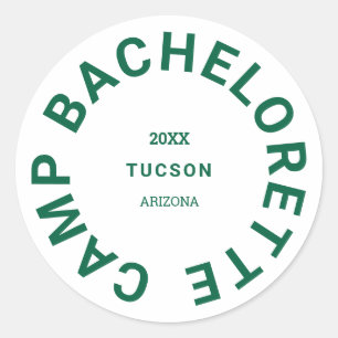 Sticker Rond Camp Bachelorette Forest Green Personnalisé