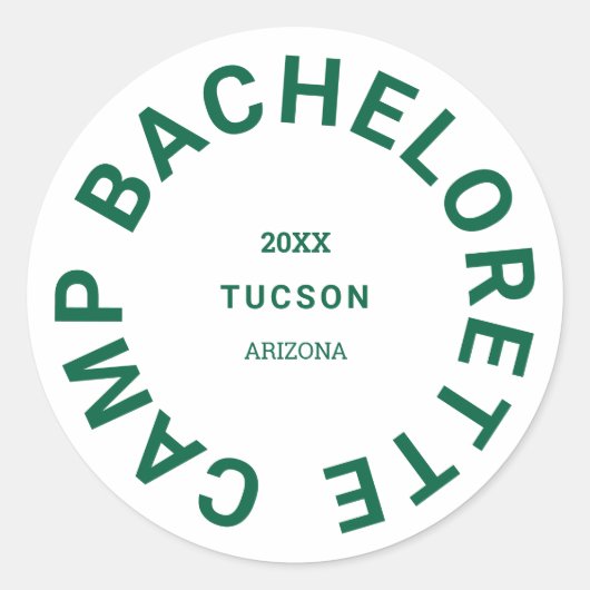 Sticker Rond Camp Bachelorette Forest Green Personnalisé (Devant)