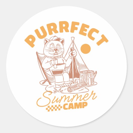 Sticker Rond Camp d'été complet - Chat Vintage (Devant)