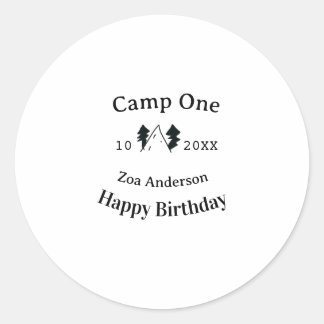 Sticker Rond Camp one happy birthday name date campingadventure
