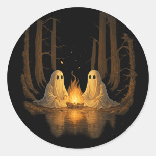 Sticker Rond Campement fantôme effrayant au feu de camp dans la