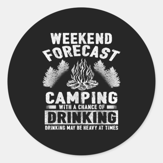 Sticker Rond Camper Fun Week-End Prévision Camping Avec Chance (Devant)
