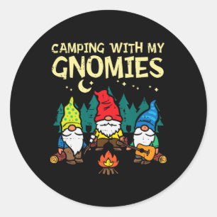 Sticker Rond Camping avec mes gnomes drôle de campeur gnomes ho