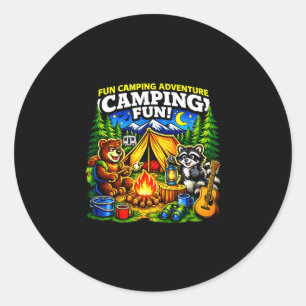 Sticker Rond Camping aventure amusante feu de camp drôle extéri