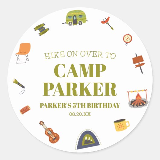 Sticker Rond Camping Camper Fête d'anniversaire (Devant)