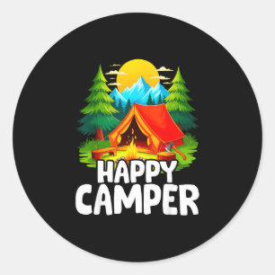 Sticker Rond Camping-car heureux rétro colonie de vacances voya