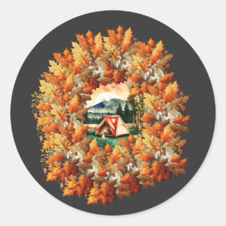 Sticker Rond Camping d'automne : Une escapade confortable dans