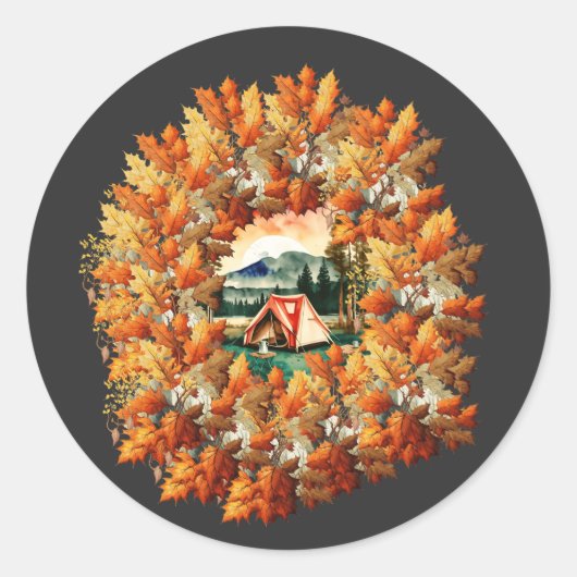 Sticker Rond Camping d'automne : Une escapade confortable dans  (Devant)