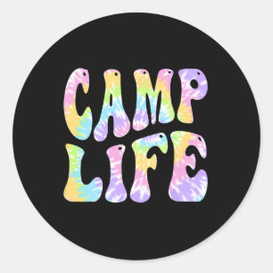 Sticker Rond Camping d'été pour filles Camp d'été Tie-die Rétro