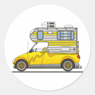 Sticker Rond Camping Eco Ramasser Jaune