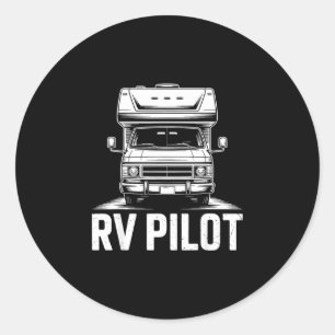 Sticker Rond Camping en camping-car road trip pilote de camping