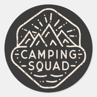 Sticker Rond Camping équipe aventure copains voyage de camp