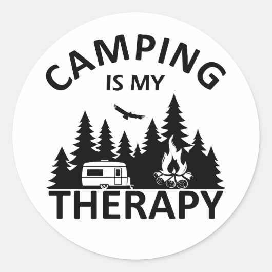 Sticker Rond Camping est ma thérapie drôle slogan de camper (Devant)