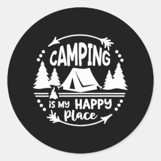 Sticker Rond Camping est mon endroit heureux Campers Voyage