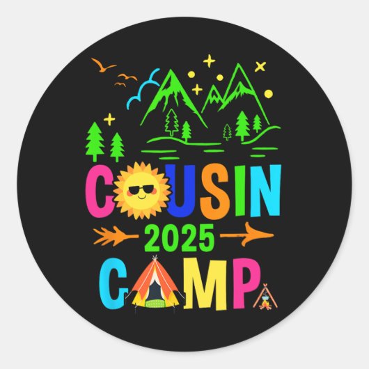 Sticker Rond Camping familial Vacances été Équipe Cousin Camp 2 (Devant)