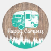 Sticker Rond Camping Fun Happy Camper Forêt rustique (Devant)