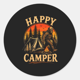 Sticker Rond Camping heureux bigfoot sasquatch aventure de plei