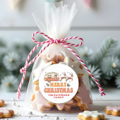 Sticker Rond Camping Joyeux renne de Noël Nom personnalisé