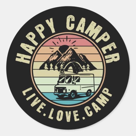 Sticker Rond Camping - Live. Amour. Camp extérieur (Devant)