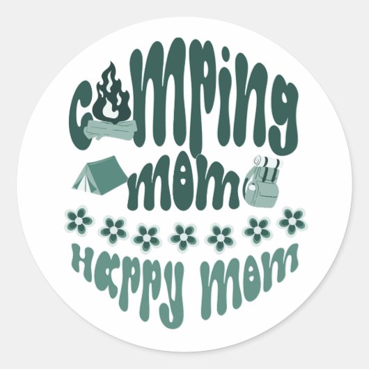 Sticker Rond Camping maman - maman heureuse, mignonne maman cam (Devant)
