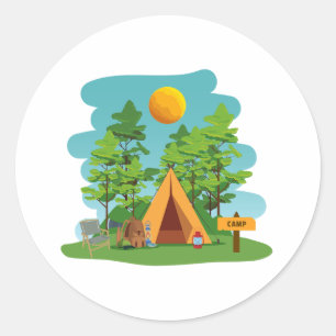 Sticker Rond Camping, Randonnée et nature en plein air