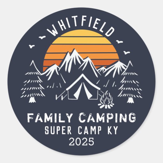 Sticker Rond Camping Rétro Correspondant Vacances Familiales (Devant)