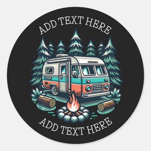 Sticker Rond Camping Retro RV Personnalisé (Devant)