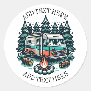 Sticker Rond Camping Retro RV Personnalisé