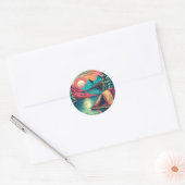 Sticker Rond Camping rose vintage et Turquoise Thème (Enveloppe)