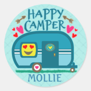 Sticker Rond Camping Rustique sur mesure Happy Camper RVing