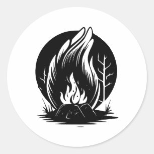Sticker Rond Camping simple Élégance en noir et blanc