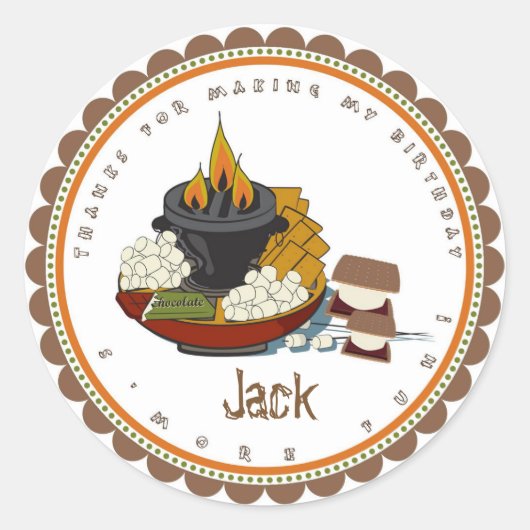 Sticker Rond Camping S'mores Anniversaire Fête Favoriser Sticke (Devant)