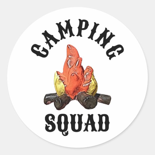 Sticker Rond Camping Squad Texte personnalisé Feu de camp (Devant)