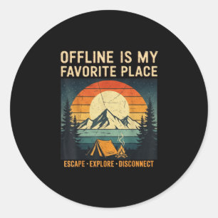 Sticker Rond Camping vintage campeur montagne échappée randonné