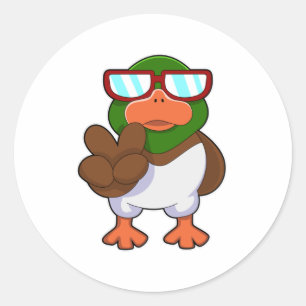 Sticker Rond Canard avec des lunettes de soleil