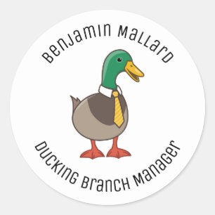 Sticker Rond Canard colvert de dessin animé mignon avec un text