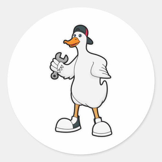 Sticker Rond Canard comme artisan avec outil et Casquette (Devant)