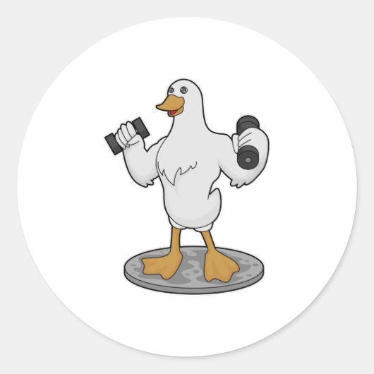 Sticker Rond Canard comme Bodybuilder avec des cloches (Devant)