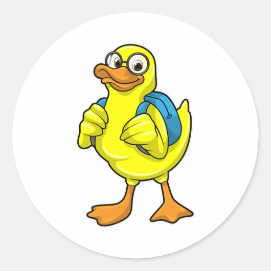 Sticker Rond Canard comme étudiant avec sac à dos (Devant)