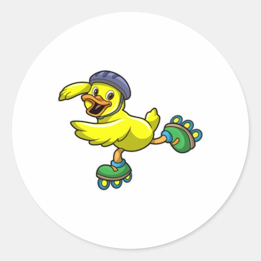 Sticker Rond Canard comme patineur avec patins et casque (Devant)