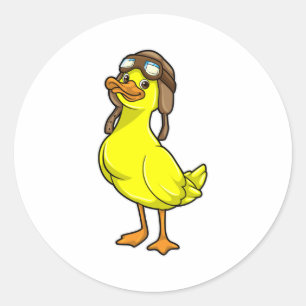 Sticker Rond Canard comme pilote avec Casquette et lunettes