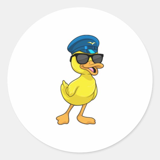 Sticker Rond Canard comme pilote avec casquette pilote (Devant)