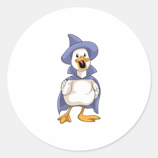 Sticker Rond Canard comme sorcière avec Casquette (Devant)