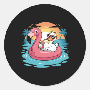 Sticker Rond Canard drôle Flamingo Hawaïen Flotteur Plage Été V